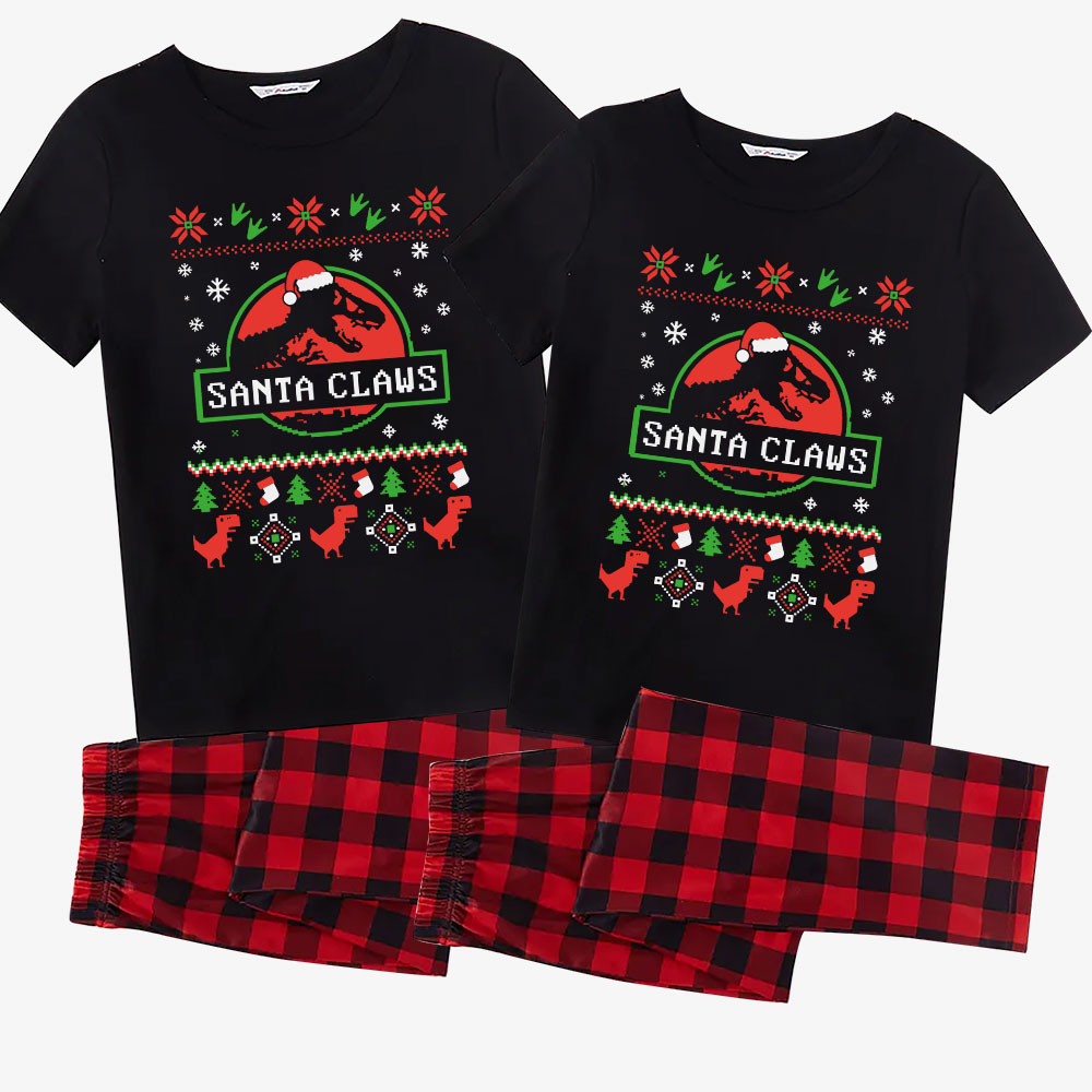 Dinosaur Christmas Pajamas For The Whole Family Short Sleeve Dinosaur Christmas Pajamas For The Whole Family Short Sleeve
