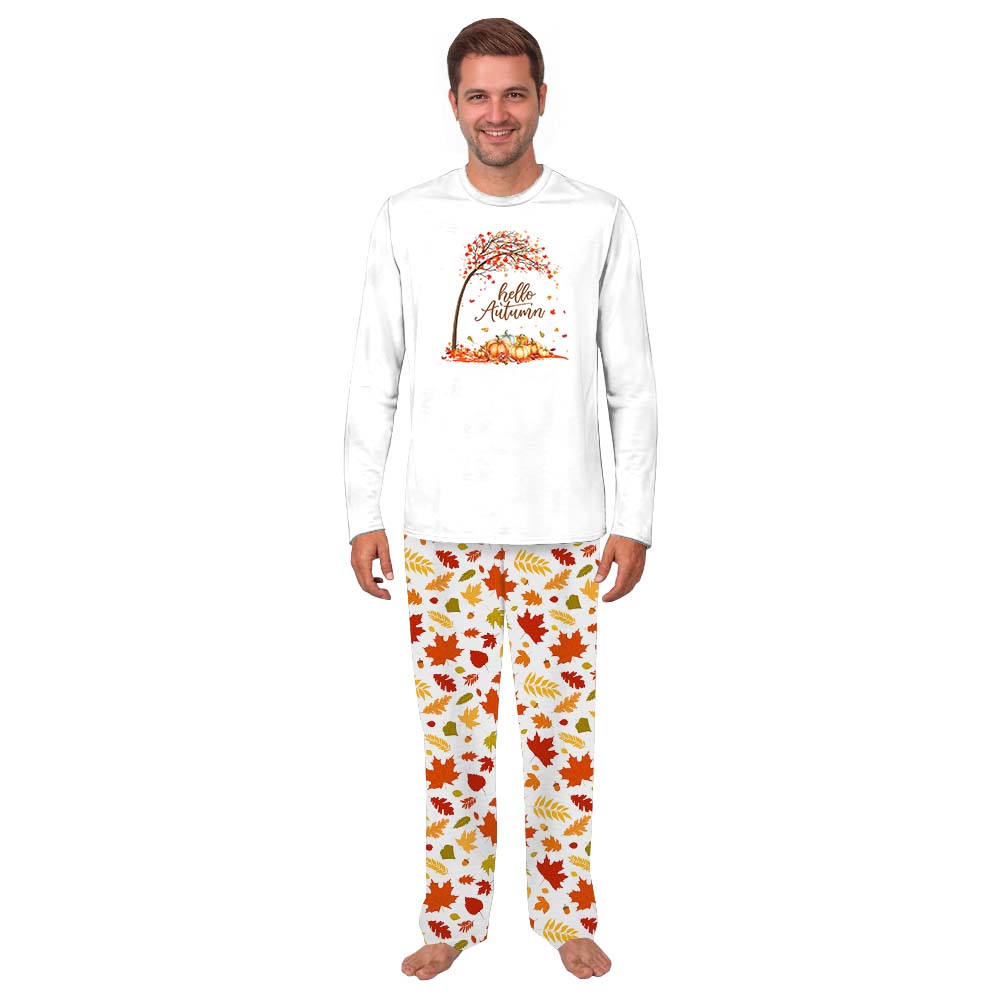 Fall Leaf Pumpkin Matching Family Pajamas Sets Hello Autumn Fall Leaf Pumpkin Matching Family Pajamas Sets Hello Autumn