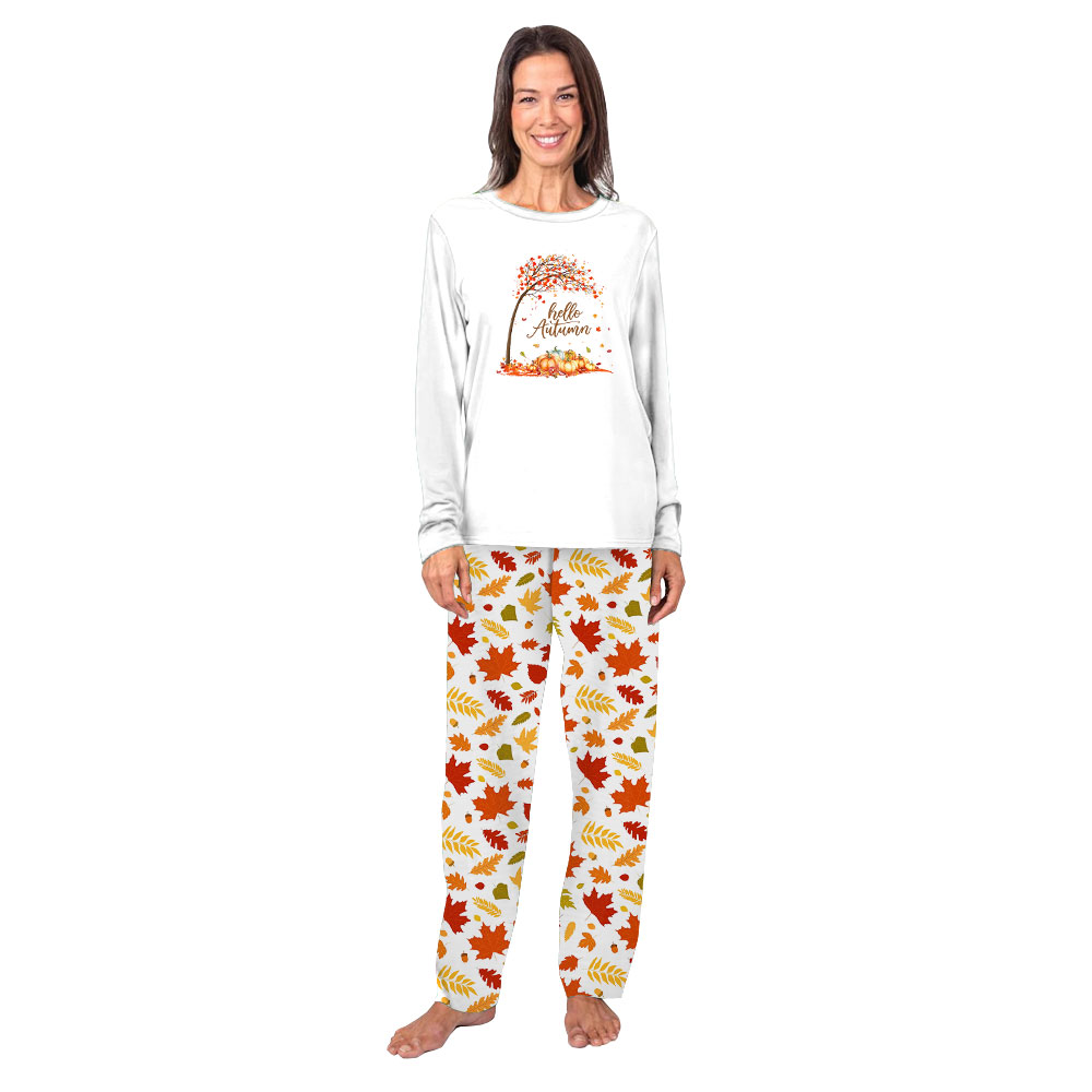 Fall Leaf Pumpkin Matching Family Pajamas Sets Hello Autumn Fall Leaf Pumpkin Matching Family Pajamas Sets Hello Autumn