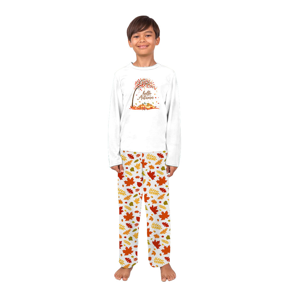 Fall Leaf Pumpkin Matching Family Pajamas Sets Hello Autumn Fall Leaf Pumpkin Matching Family Pajamas Sets Hello Autumn