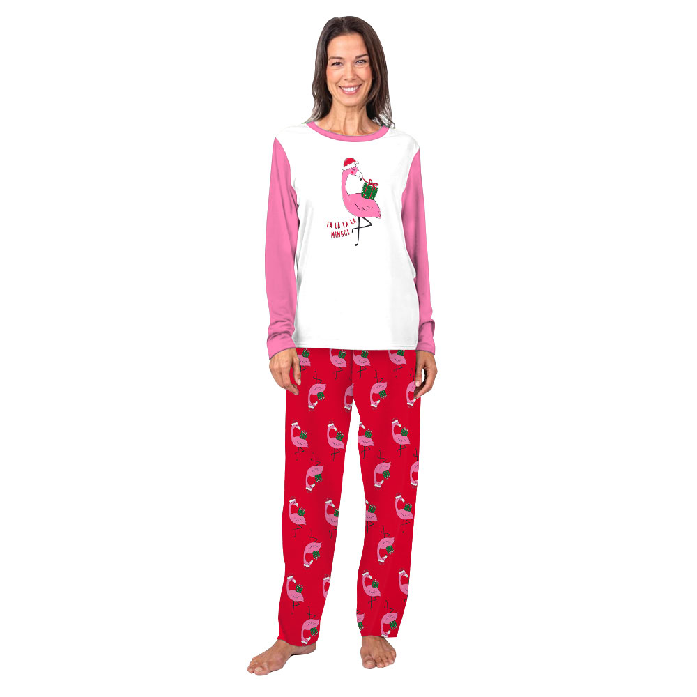 Festive Pink Christmas Flamingo Pajama Tops And Pants Festive Pink Christmas Flamingo Pajama Tops And Pants