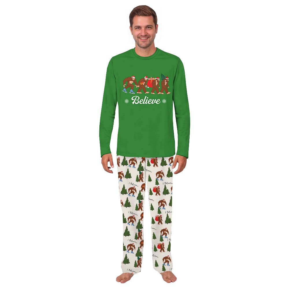 Believe Bigfoot Dog And Owner Christmas Pajamas Green Believe Bigfoot Dog And Owner Christmas Pajamas Green