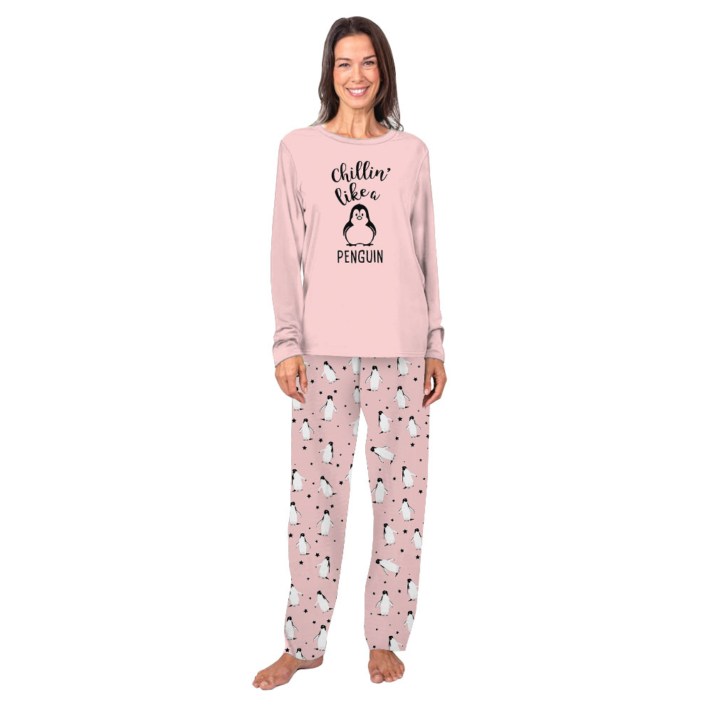 Pink Chillin' Like A Penguin Pajamas Matching With Dog Pink Chillin' Like A Penguin Pajamas Matching With Dog