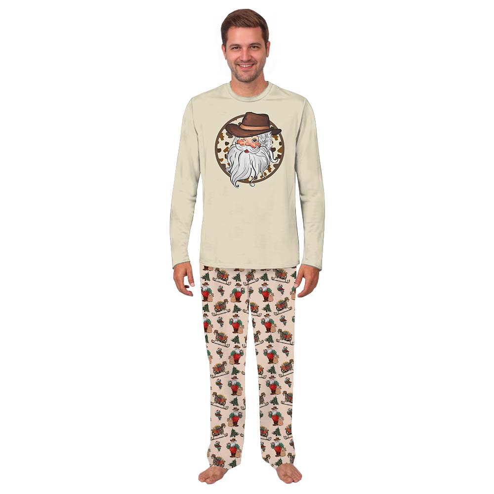 Vintage Matching Cowboy Santa Print Christmas Pajamas Vintage Matching Cowboy Santa Print Christmas Pajamas