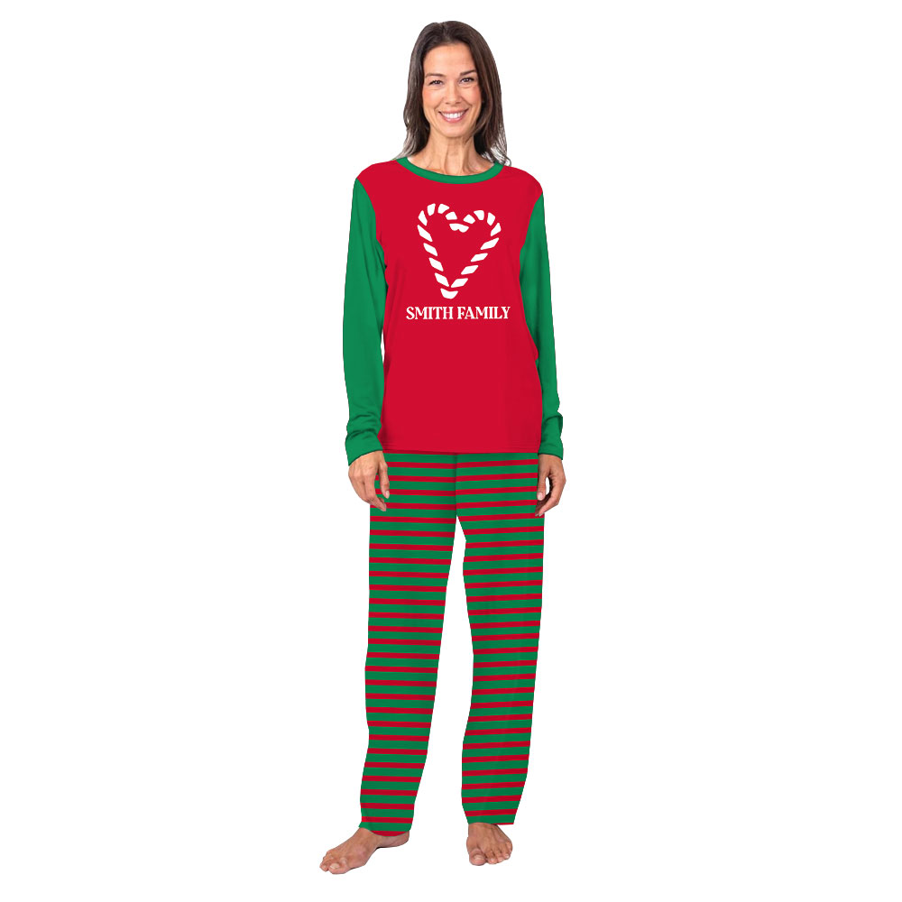 Personalized Red And Green Striped Christmas Pajamas Candy Cane