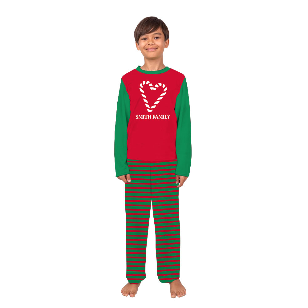 Personalized Red And Green Striped Christmas Pajamas Candy Cane