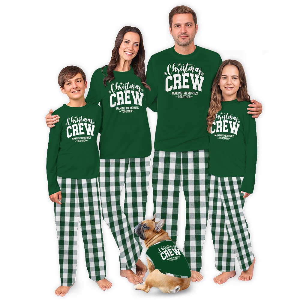 Unique Green And White Plaid Christmas Pajamas For Family Crew Unique Green And White Plaid Christmas Pajamas For Family Crew