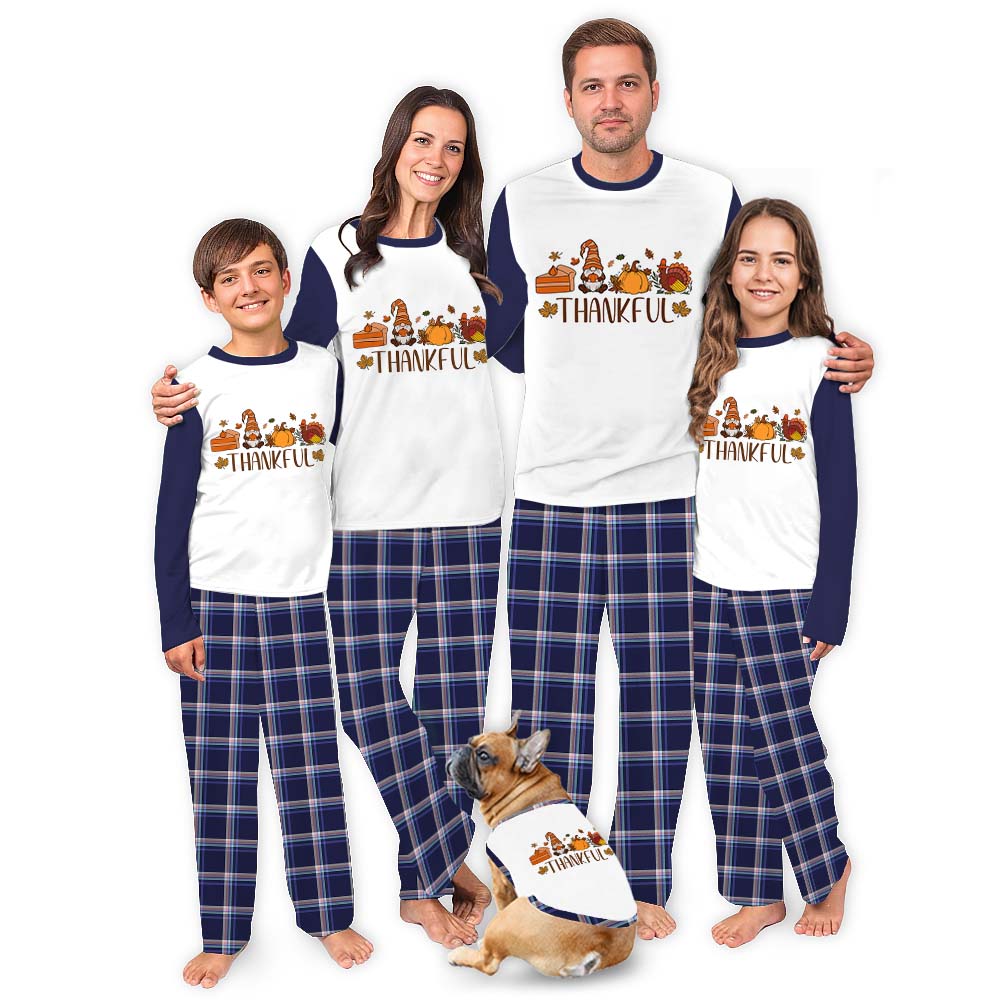 Unisex Thankful Family Thanksgiving Pajamas Navy Plaid Unisex Thankful Family Thanksgiving Pajamas Navy Plaid
