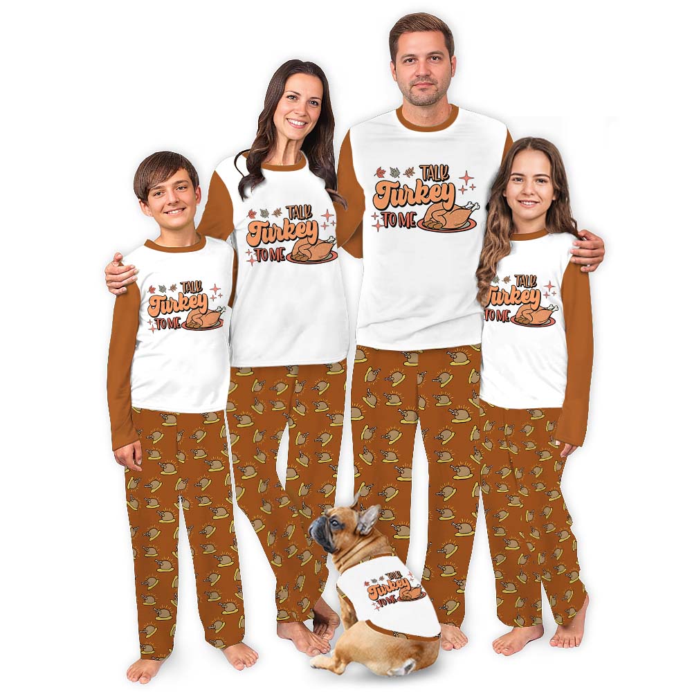 Funny Talk Turkey To Me Thanksgiving Family Pajama Sets Funny Talk Turkey To Me Thanksgiving Family Pajama Sets