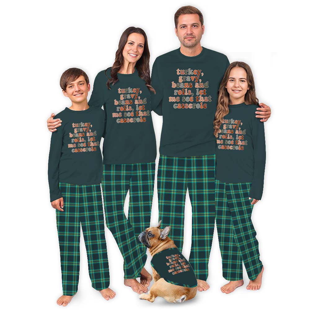 Unisex Matching Holiday Pajamas For Thanksgiving Green Plaid