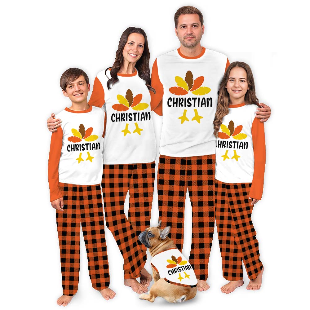 Unique Custom Turkey Family Thanksgiving Pjs Orange Plaid Unique Custom Turkey Family Thanksgiving Pjs Orange Plaid