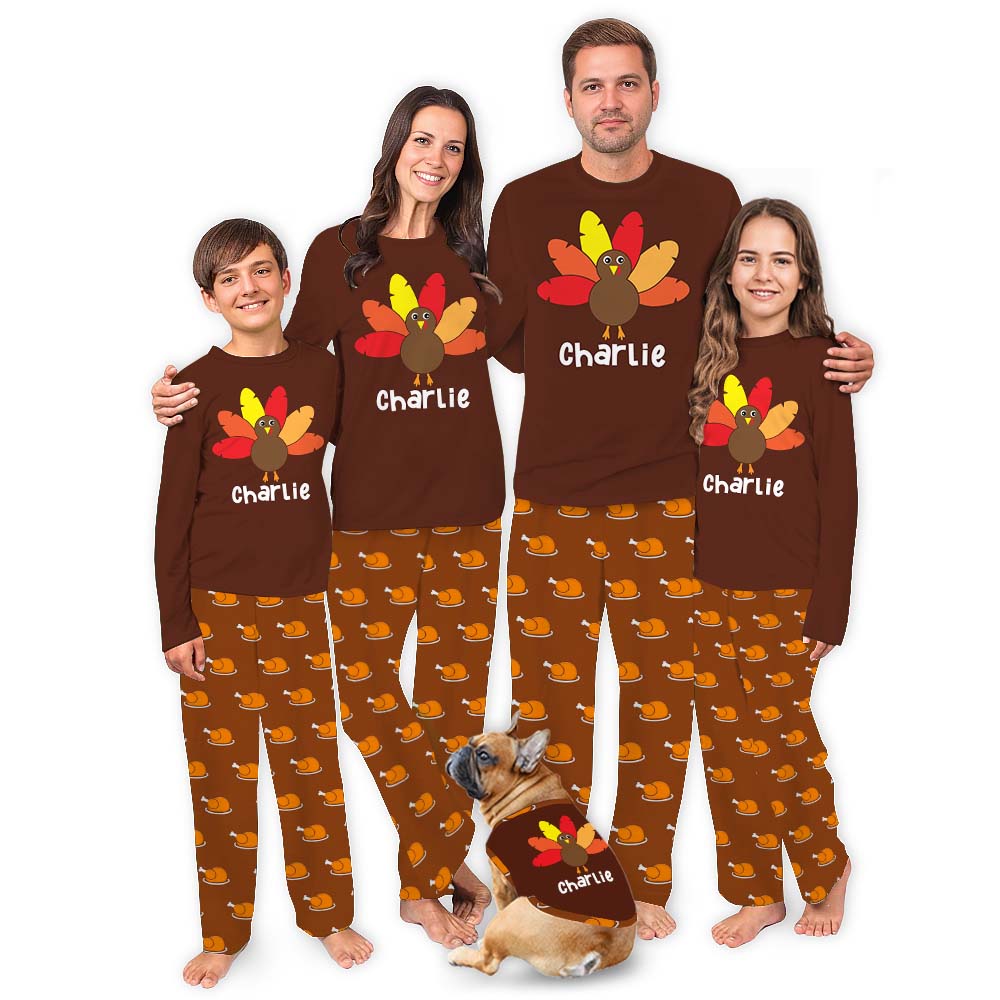Unisex Turkey Family Thanksgiving Pajamas Personalized Name