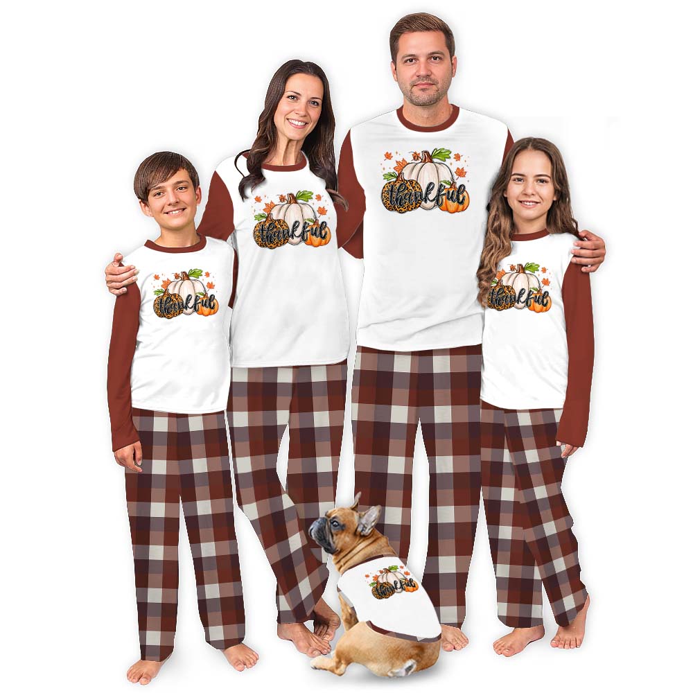 Thankful Family Thanksgiving Jammies Brown Plaid