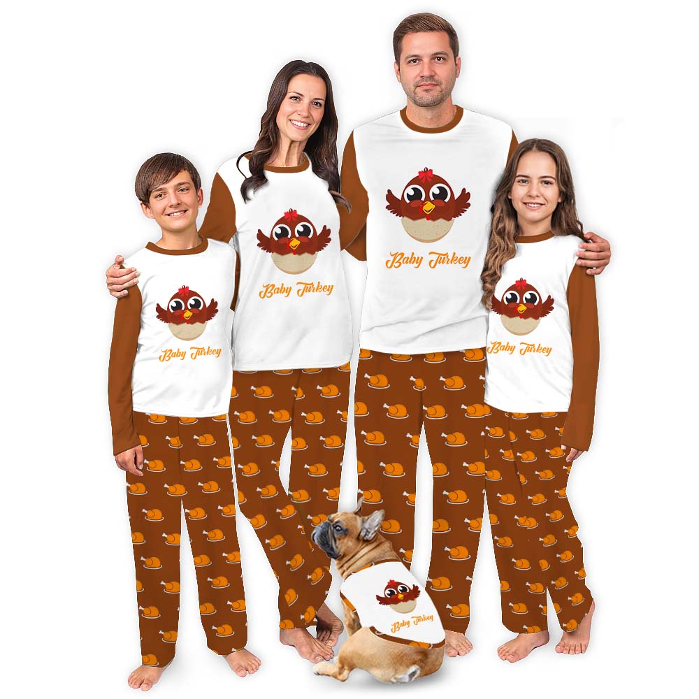 Personalized Name Turkey Thanksgiving Pjs Brown White Personalized Name Turkey Thanksgiving Pjs Brown White