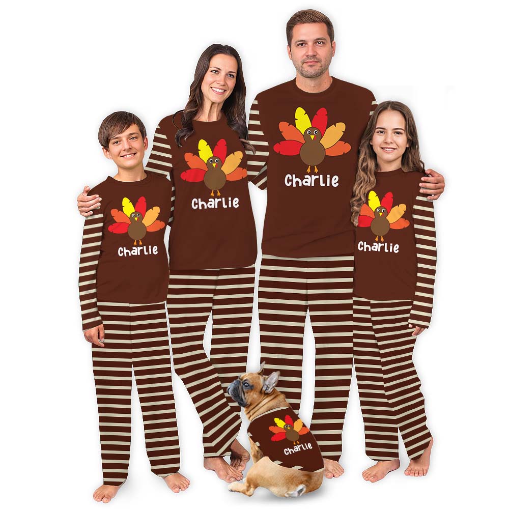 Thanksgiving Turkey Pajamas With Name Striped