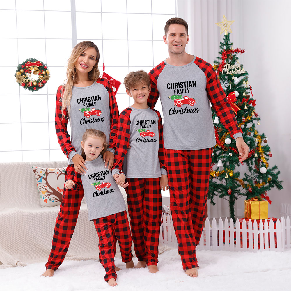 Personalized Name Red Truck With Christmas Tree Pajamas Personalized Name Red Truck With Christmas Tree Pajamas