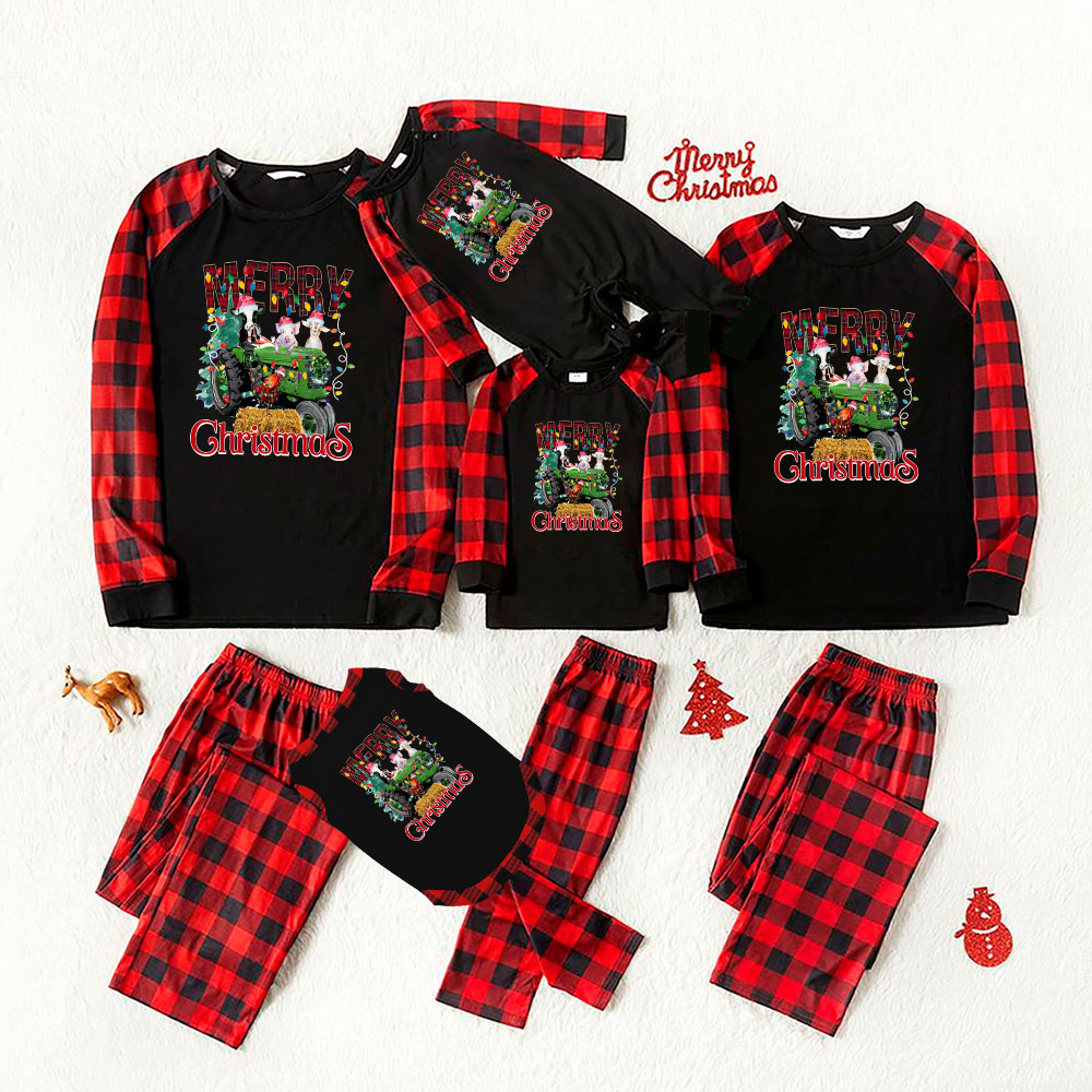 Green Tractor Farm Animal Christmas Jammies For Family
