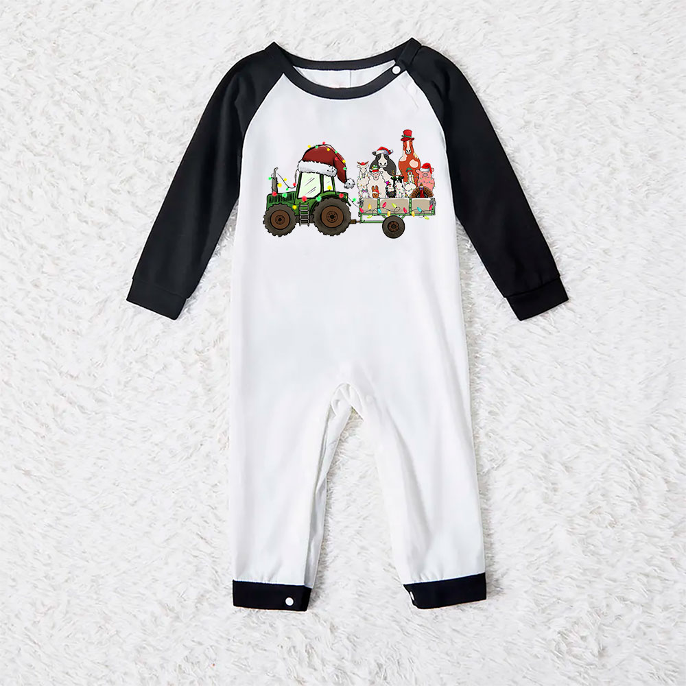 Green Tractor Farm Animal Matching Christmas Pajamas Green Tractor Farm Animal Matching Christmas Pajamas