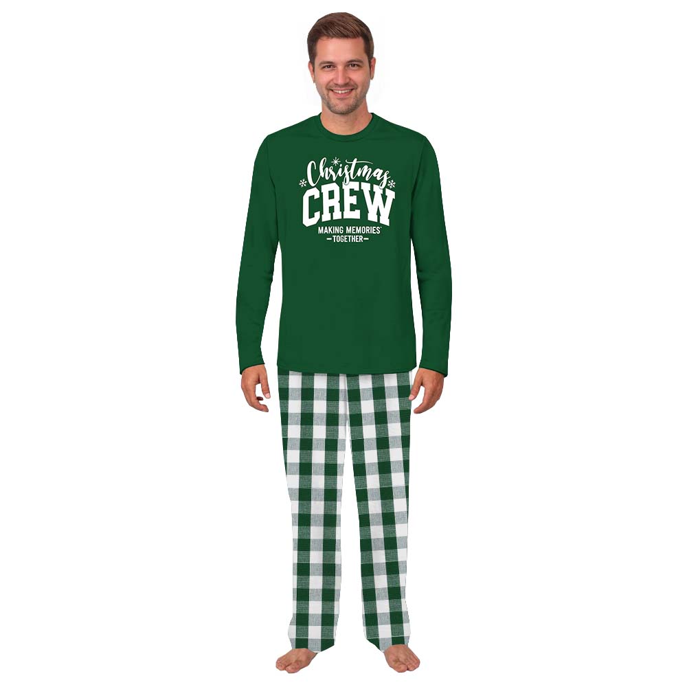 Unique Green And White Plaid Christmas Pajamas For Family Crew Unique Green And White Plaid Christmas Pajamas For Family Crew