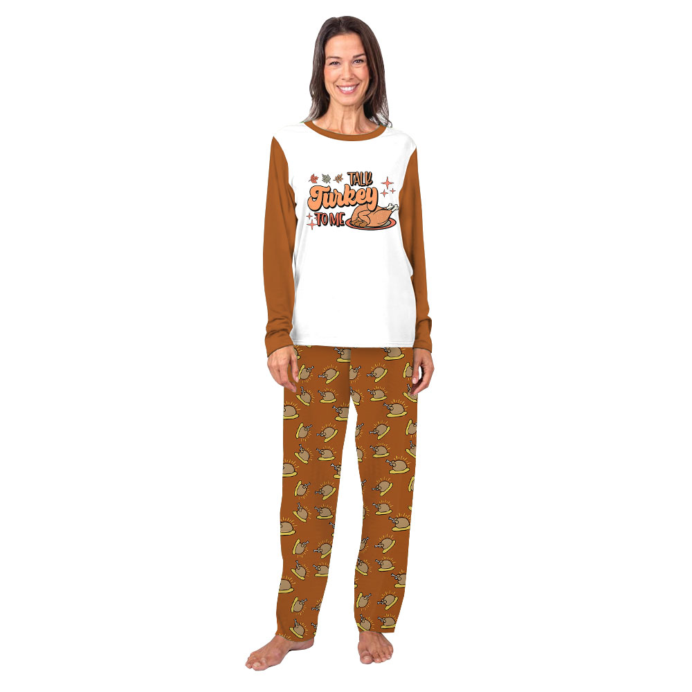 Funny Talk Turkey To Me Thanksgiving Family Pajama Sets Funny Talk Turkey To Me Thanksgiving Family Pajama Sets