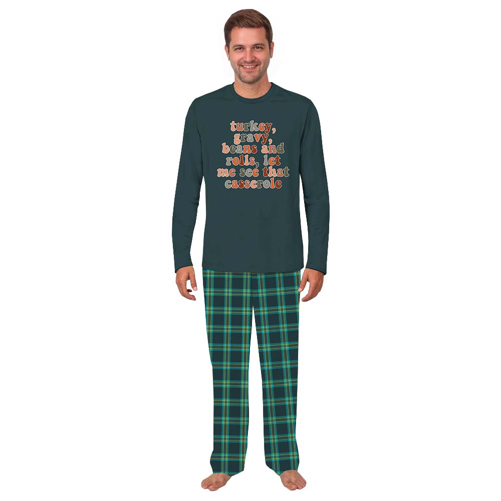 Unisex Matching Holiday Pajamas For Thanksgiving Green Plaid