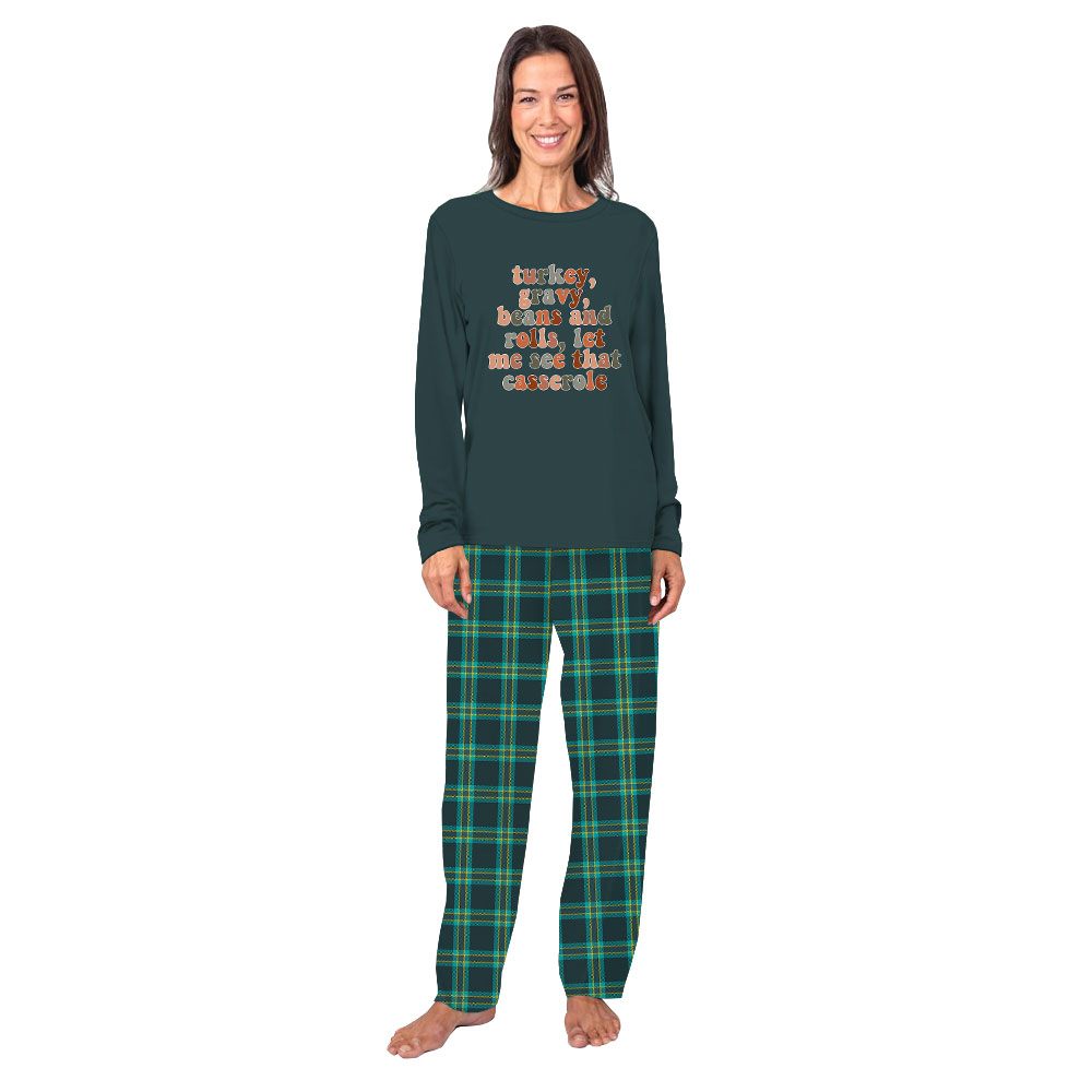 Unisex Matching Holiday Pajamas For Thanksgiving Green Plaid