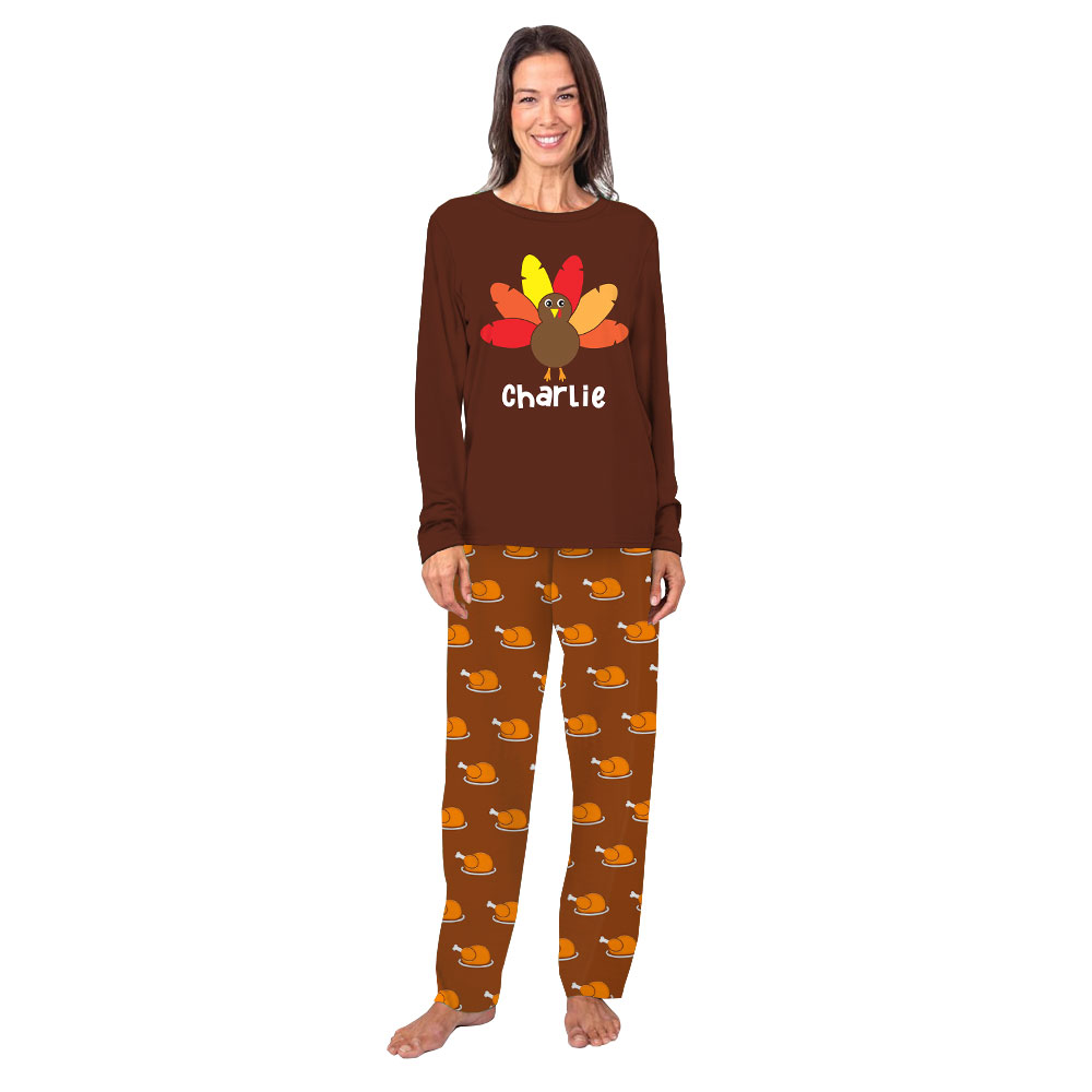 Unisex Turkey Family Thanksgiving Pajamas Personalized Name