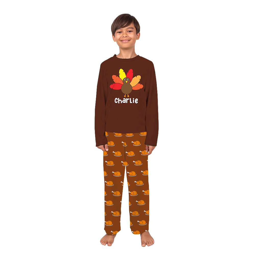 Unisex Turkey Family Thanksgiving Pajamas Personalized Name