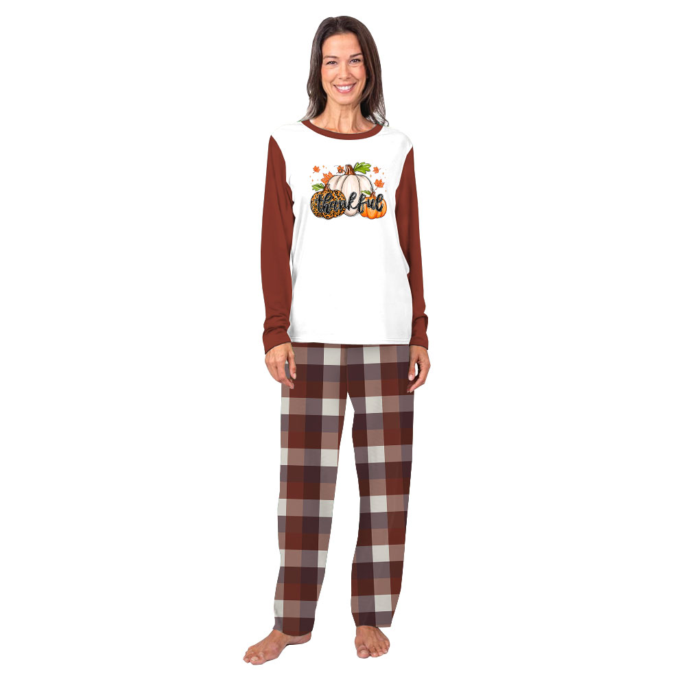 Thankful Family Thanksgiving Jammies Brown Plaid