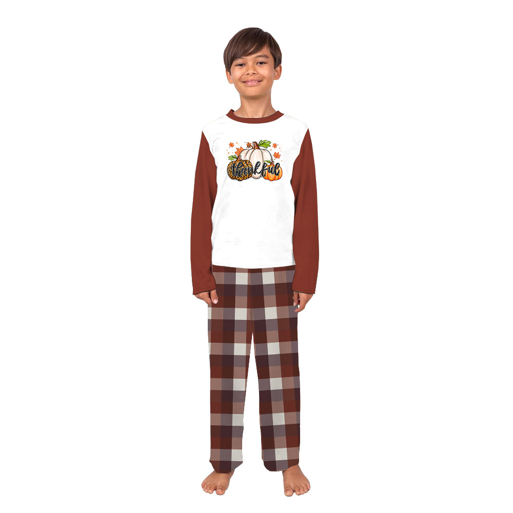 Thankful Family Thanksgiving Jammies Brown Plaid