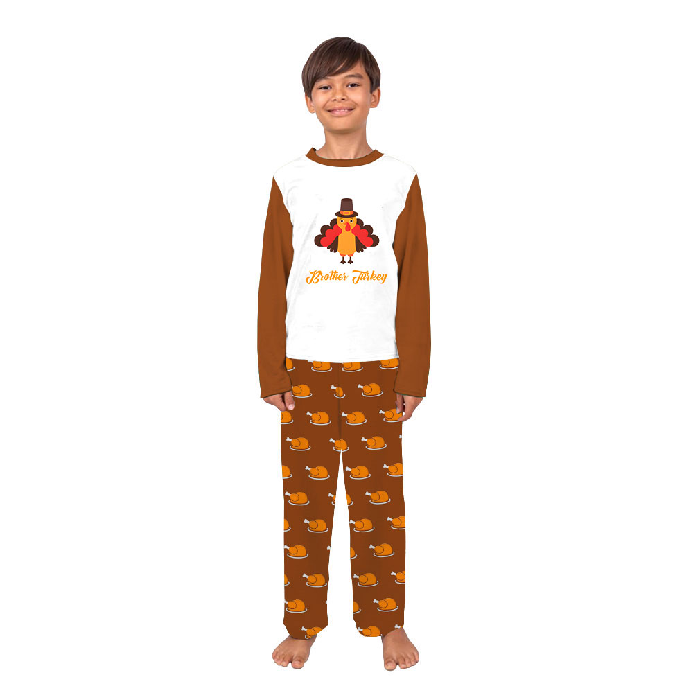 Personalized Name Turkey Thanksgiving Pjs Brown White Personalized Name Turkey Thanksgiving Pjs Brown White