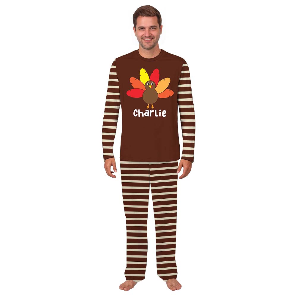 Thanksgiving Turkey Pajamas With Name Striped