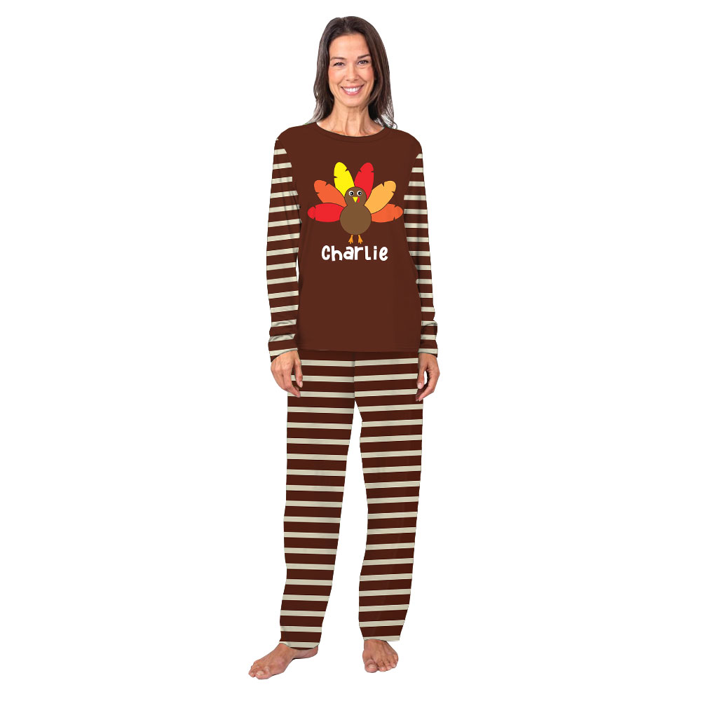 Thanksgiving Turkey Pajamas With Name Striped