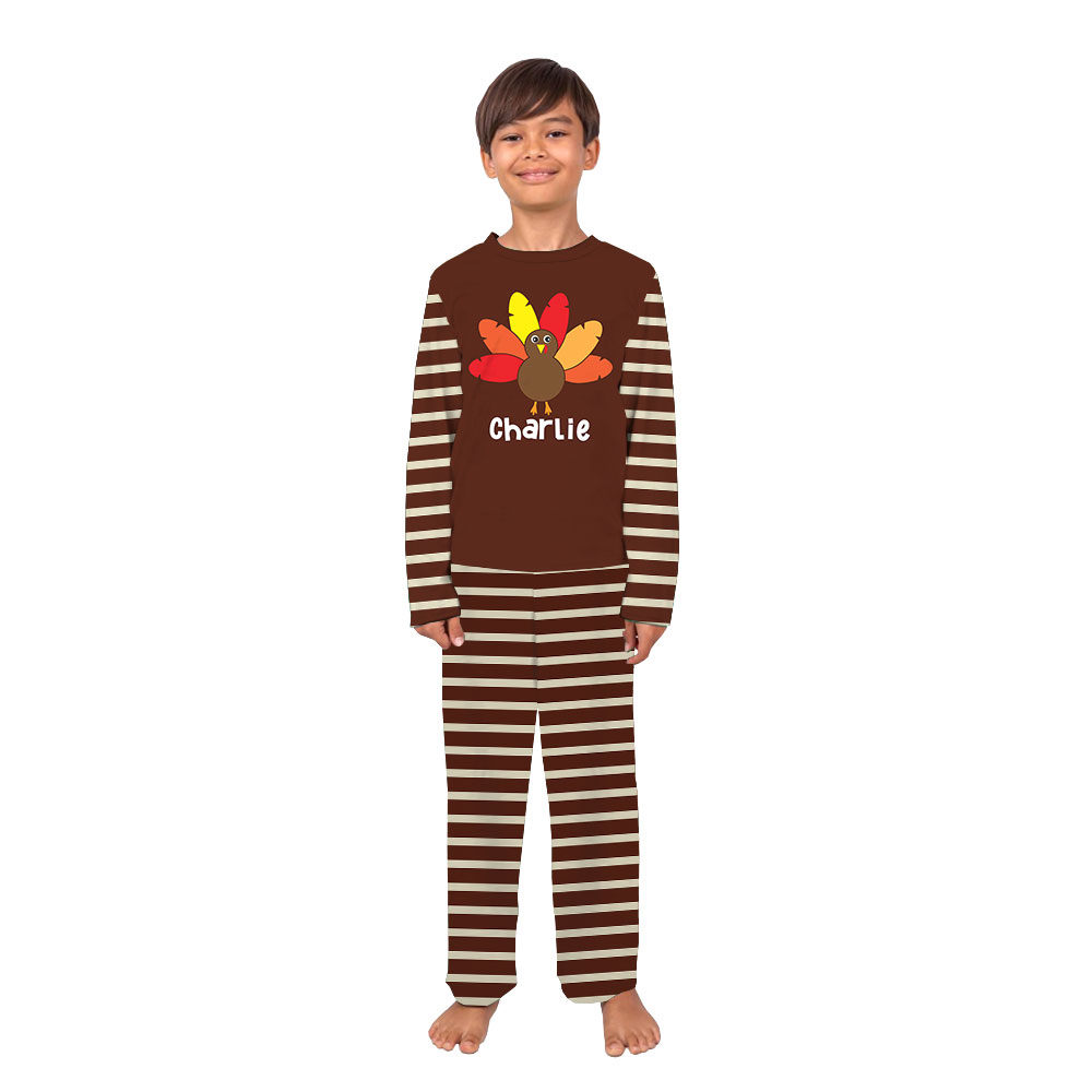 Thanksgiving Turkey Pajamas With Name Striped