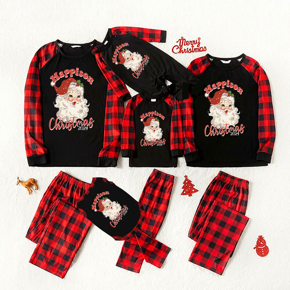 Vintage Santa Christmas Pajamas Black Red Buffalo Plaid Vintage Santa Christmas Pajamas Black Red Buffalo Plaid