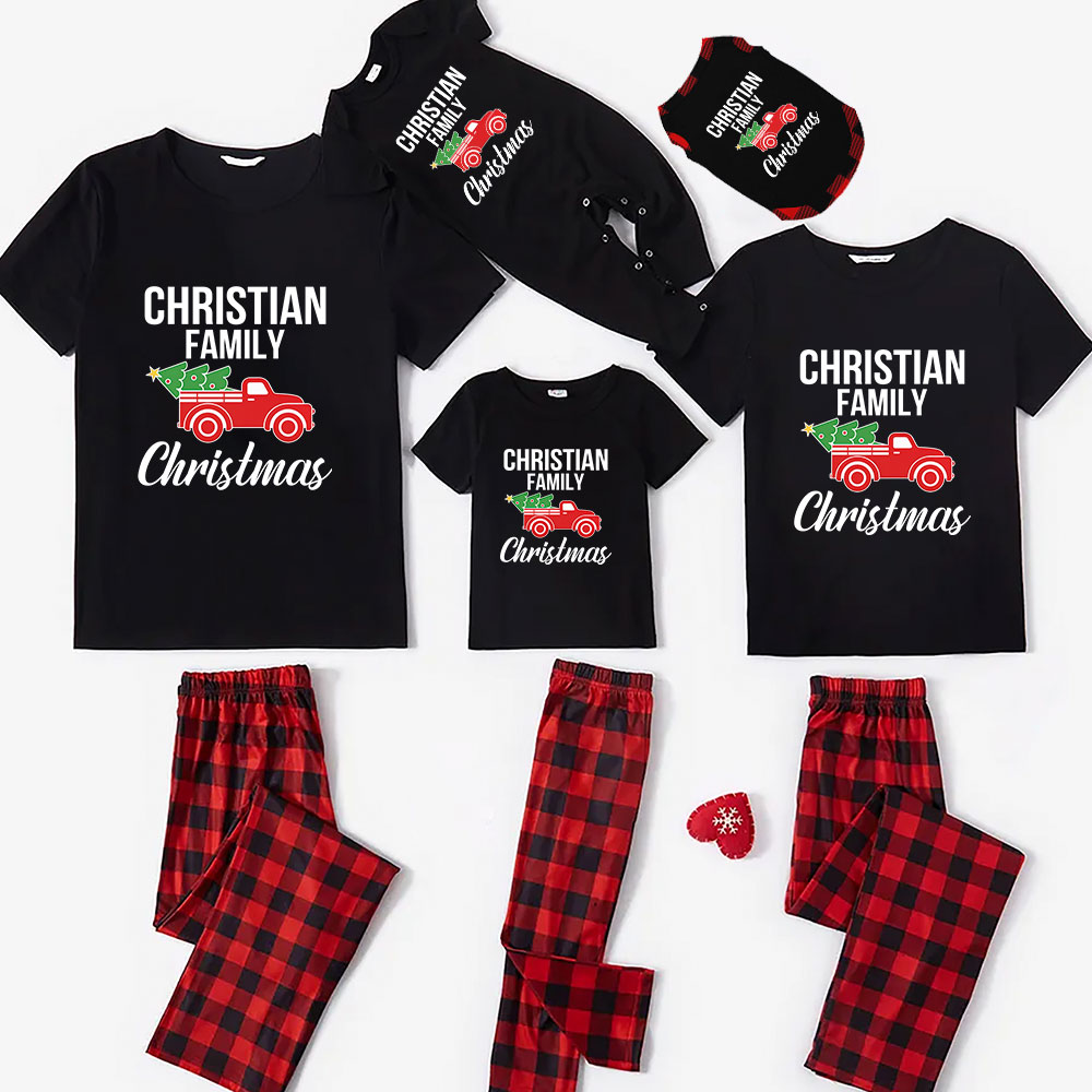 Vintage Red Truck Christmas Pajamas Short Sleeves Vintage Red Truck Christmas Pajamas Short Sleeves