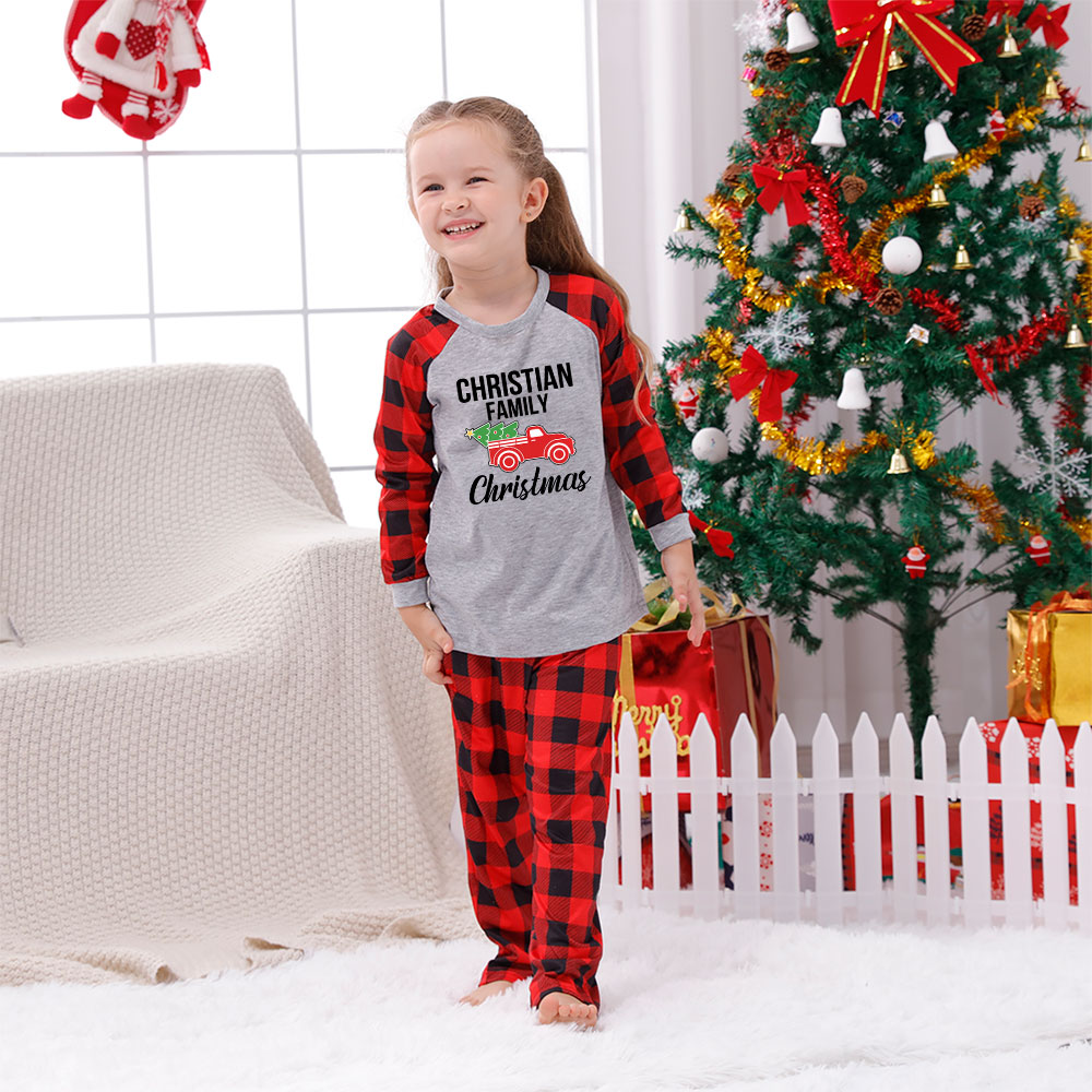 Personalized Name Red Truck With Christmas Tree Pajamas Personalized Name Red Truck With Christmas Tree Pajamas