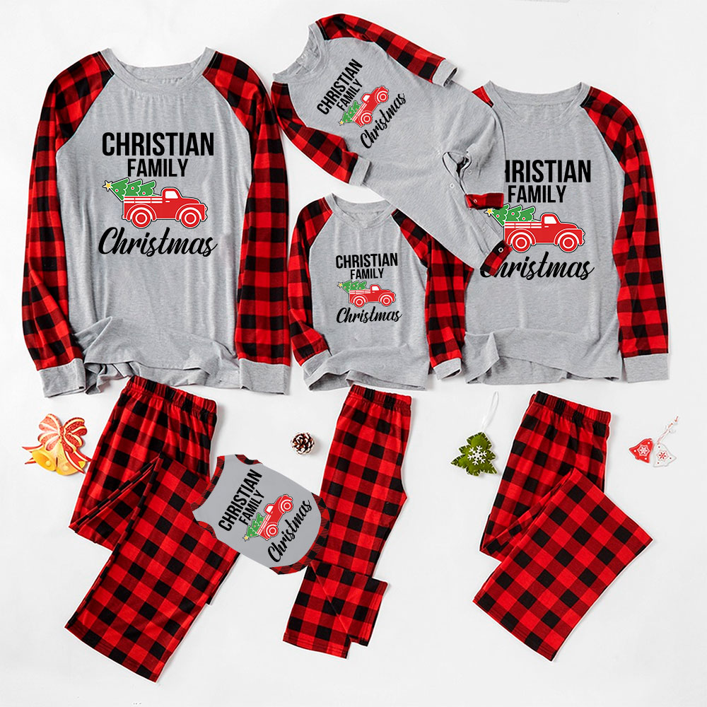 Personalized Name Red Truck With Christmas Tree Pajamas Personalized Name Red Truck With Christmas Tree Pajamas