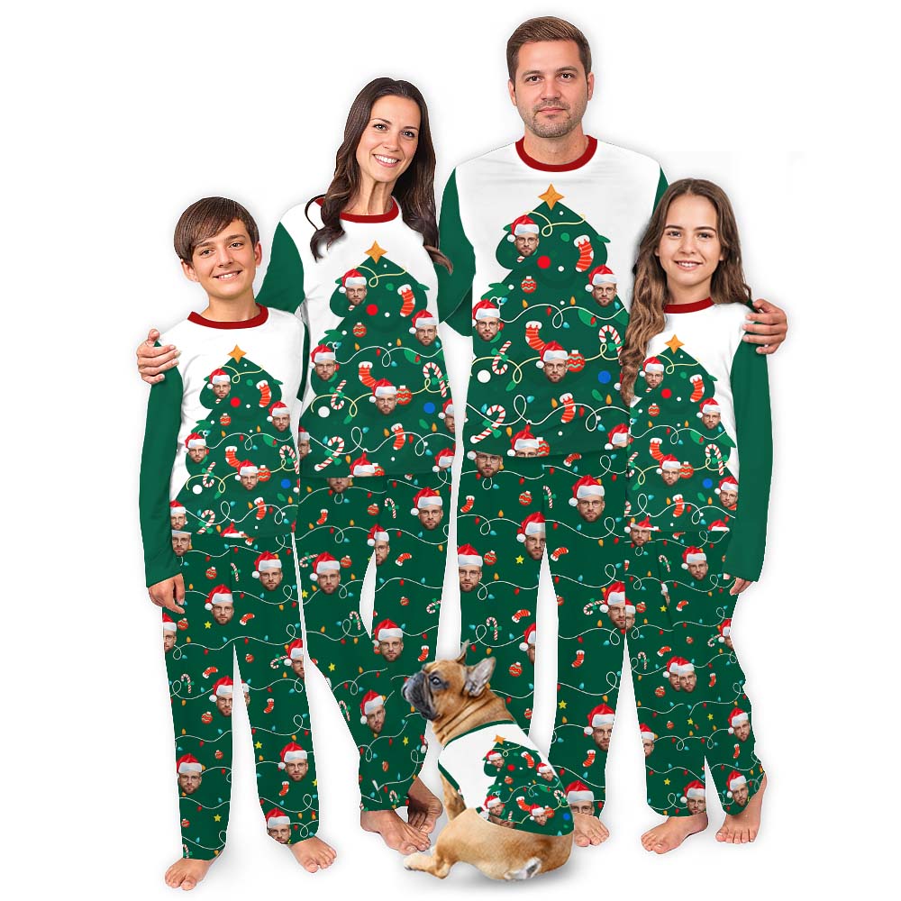 Custom Face Christmas Tree Family Pajamas With Pockets Custom Face Christmas Tree Family Pajamas With Pockets