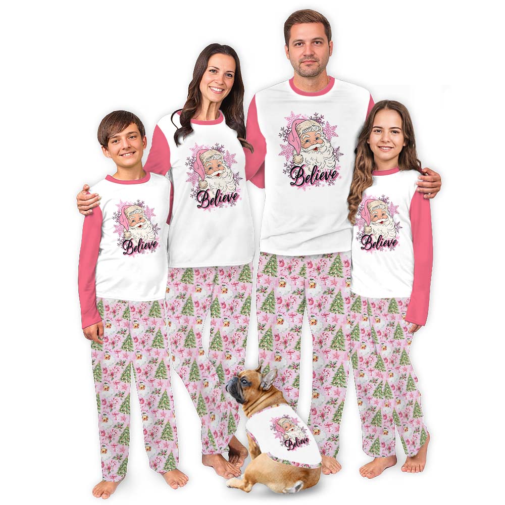 Believe Santa Pink Christmas Holiday Pajamas With Pockets Believe Santa Pink Christmas Holiday Pajamas With Pockets