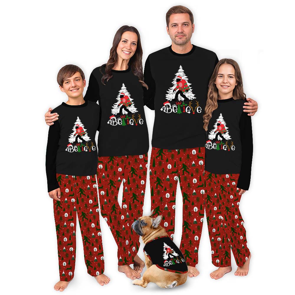 Believe Bigfoot Family Sleepwear Christmas Black And Red