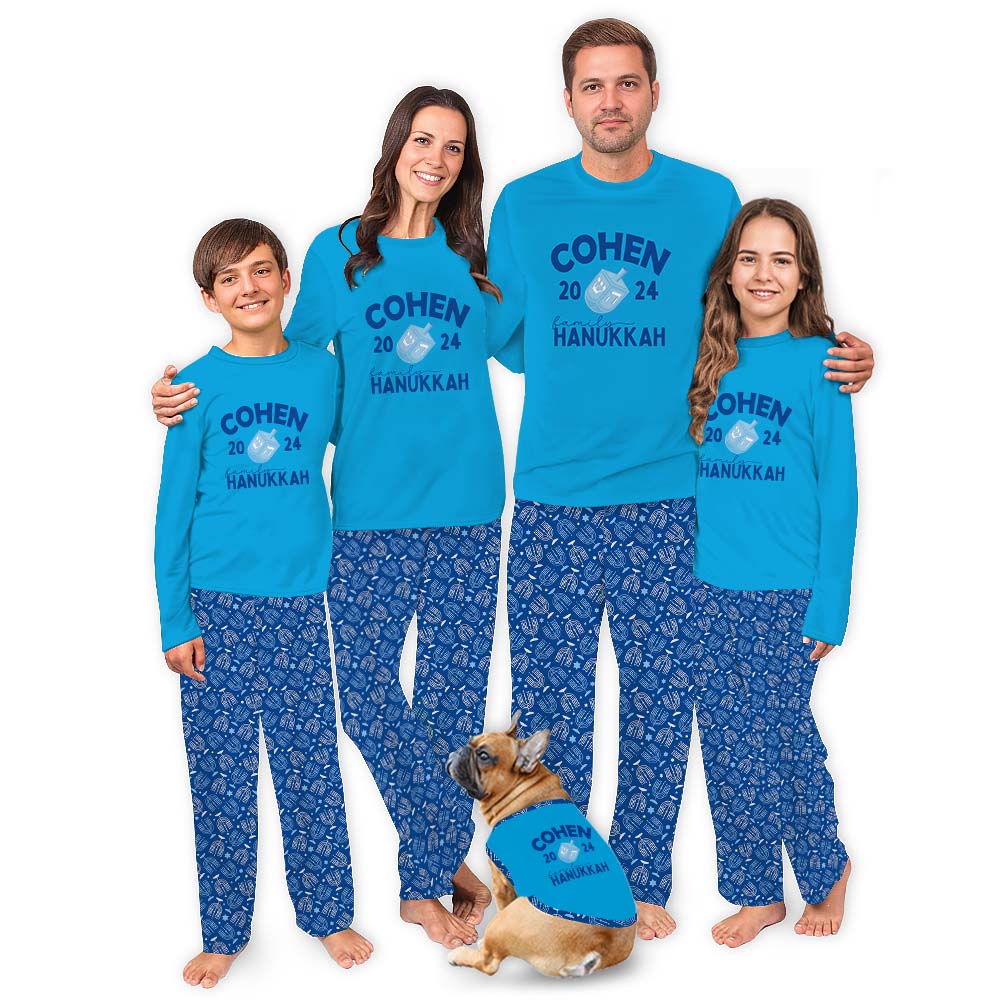 Personalized Dreidel Family Matching Hanukkah Pajamas 2024