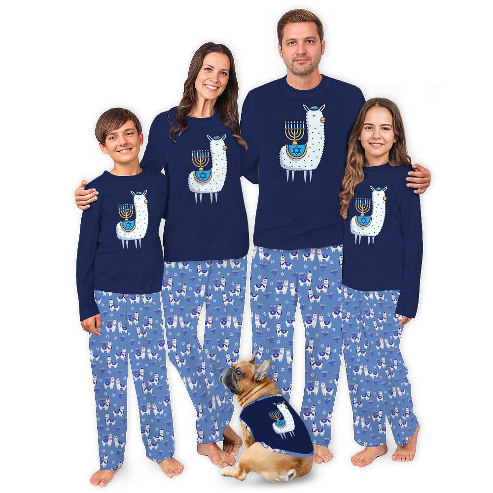 Llama Matching Hanukkah Pajamas Family Blue Llama Matching Hanukkah Pajamas Family Blue