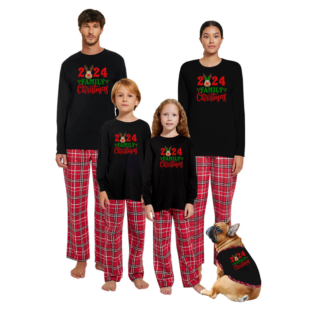 Buffalo Plaid Family Christmas Jammies With Reindeer Cotton Buffalo Plaid Family Christmas Jammies With Reindeer Cotton
