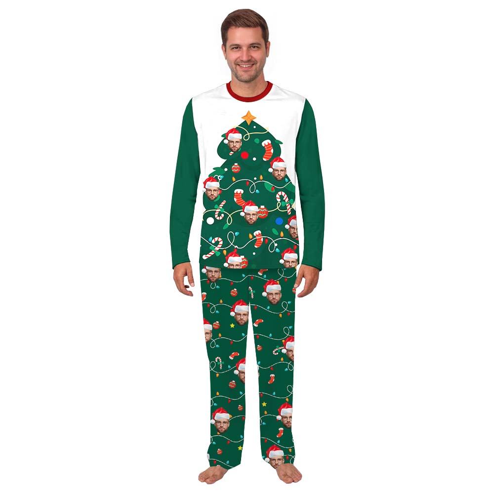 Custom Face Christmas Tree Family Pajamas With Pockets Custom Face Christmas Tree Family Pajamas With Pockets
