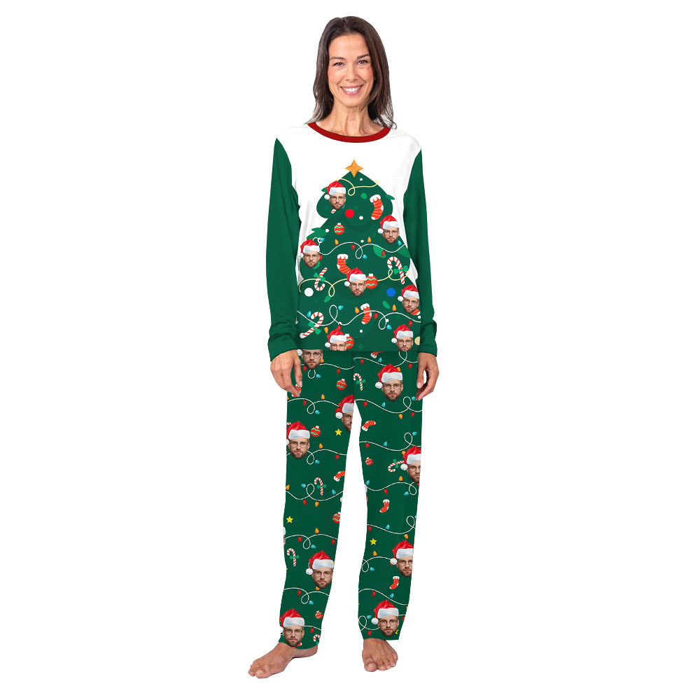 Custom Face Christmas Tree Family Pajamas With Pockets Custom Face Christmas Tree Family Pajamas With Pockets
