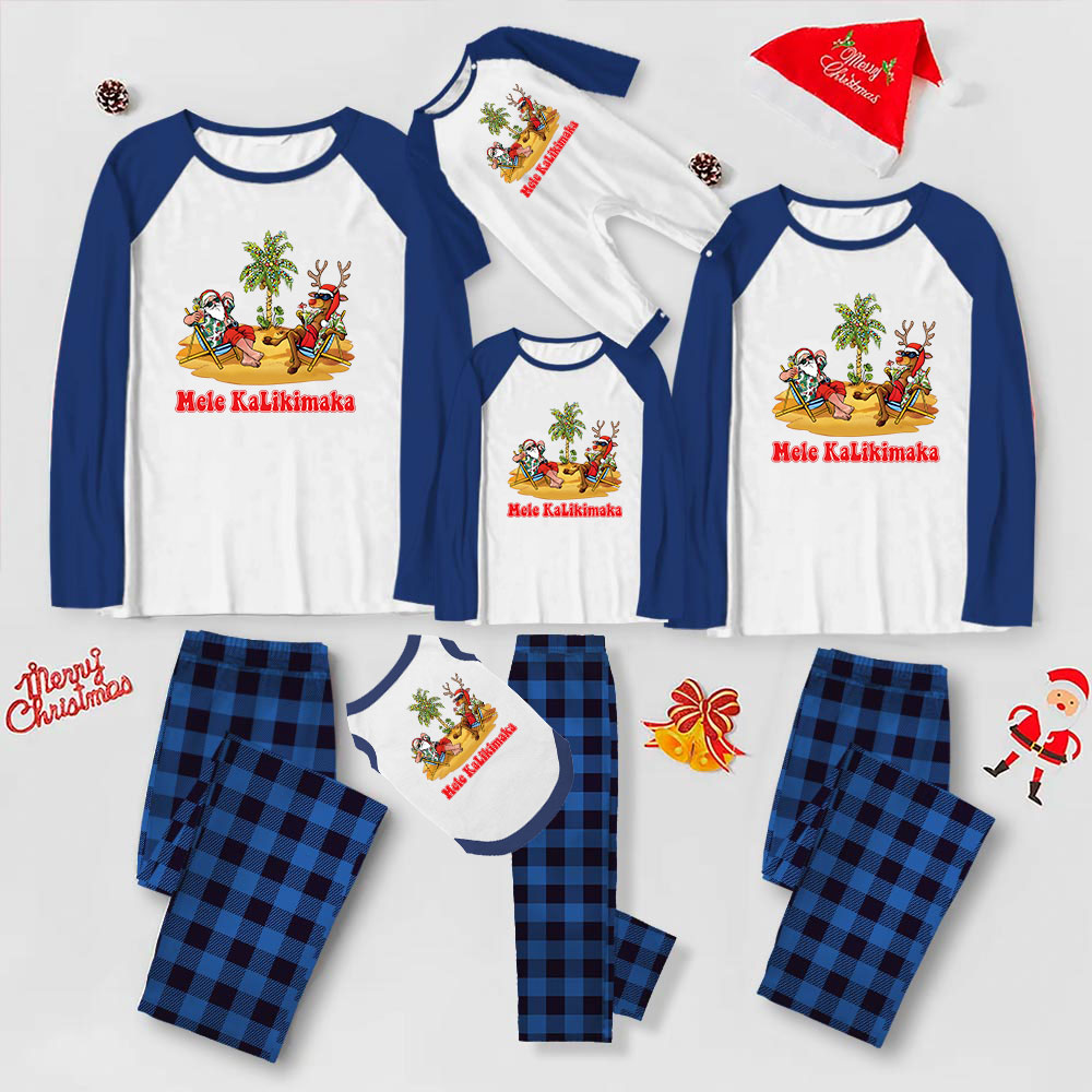 Mele Kalikimaka Santa Family Christmas Pajamas Plaid Mele Kalikimaka Santa Family Christmas Pajamas Plaid