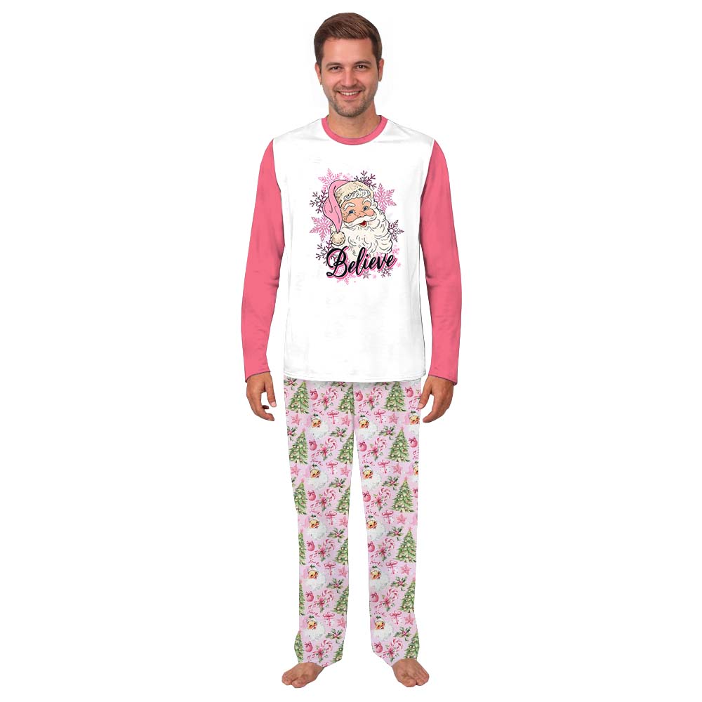 Believe Santa Pink Christmas Holiday Pajamas With Pockets Believe Santa Pink Christmas Holiday Pajamas With Pockets