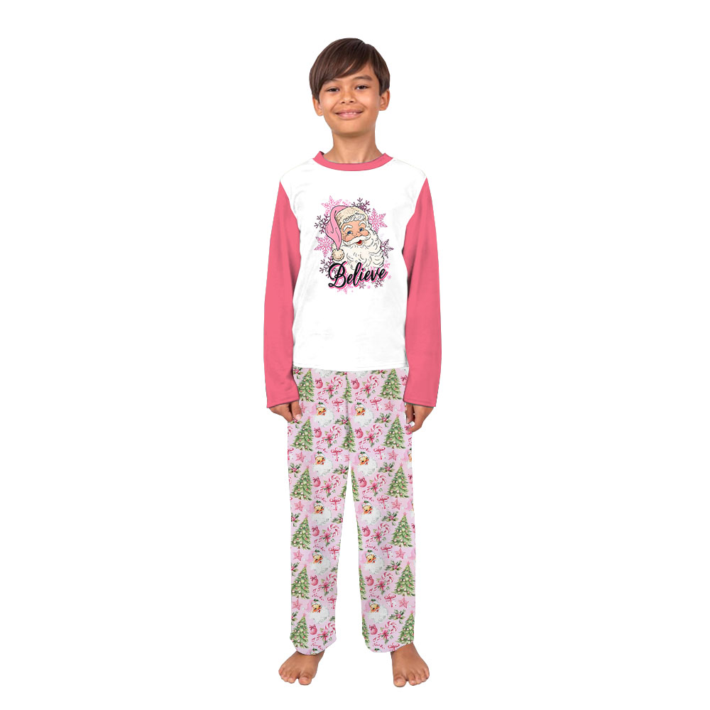 Believe Santa Pink Christmas Holiday Pajamas With Pockets Believe Santa Pink Christmas Holiday Pajamas With Pockets