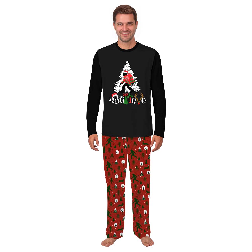 Believe Bigfoot Family Sleepwear Christmas Black And Red